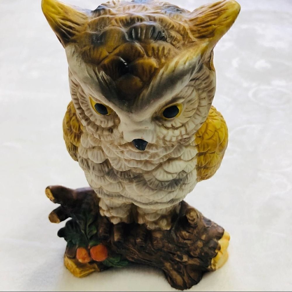 Owl On Branch Vintage Hand Painted Figurine